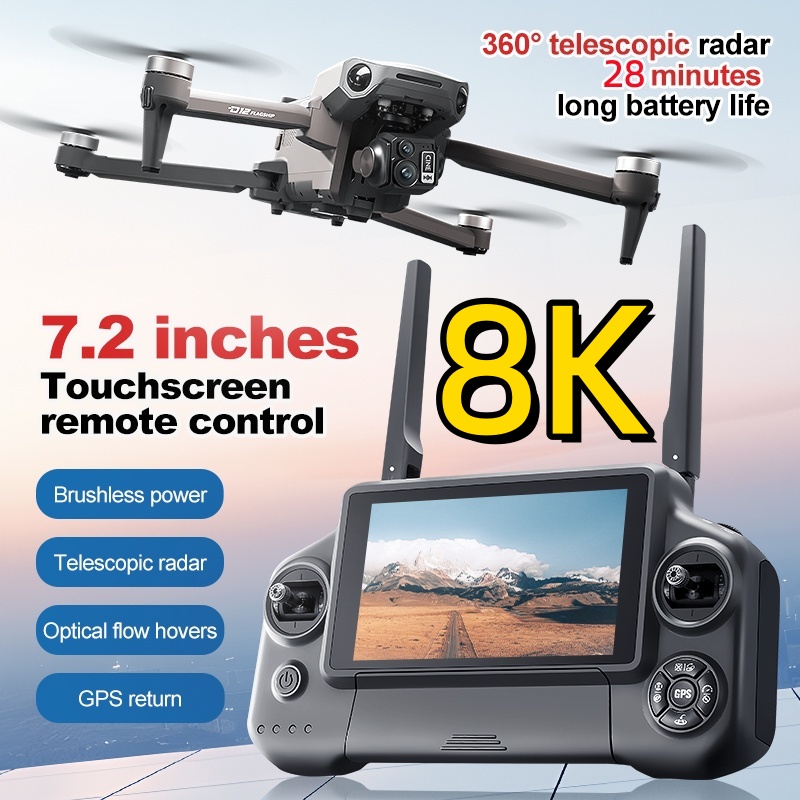 Drone Camera 4K - โดรนควอดคอปเตอร์ 8K 3 แกนกันสั่น พร้อมจอสัมผัส 7.2